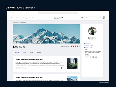 Daily UI #006 User Profile daily ui ui user profile website design