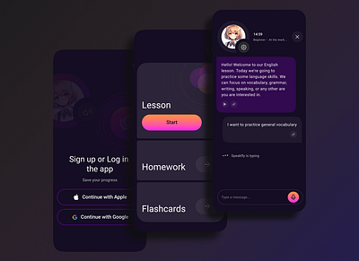 SpeakFly: Learn languages with AI-Tutor ai chatgpt edtech gemini learnlanguage mobile app prototype speakfly ui uxui design