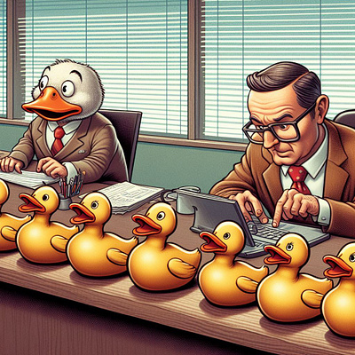 "Let Me Get My Duck's In A Row" ai graphic design office humor open ai series