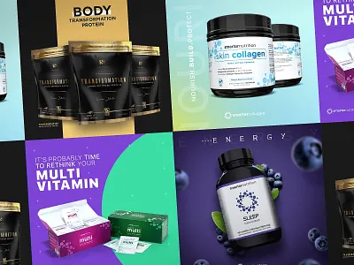 Body & Vitamin Social Media Ads art direction body building ads color ads color design color social media ads creative design creative direction creative social ads creative social media sleep ads social media ads social media design vitamin ads