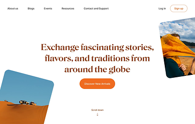 Concept for a site for the exchange of cultural experiences 3d animation branding car cou country culture desert design figma food friends graphic design illustration motion graphics travel ui ux vector webdesign
