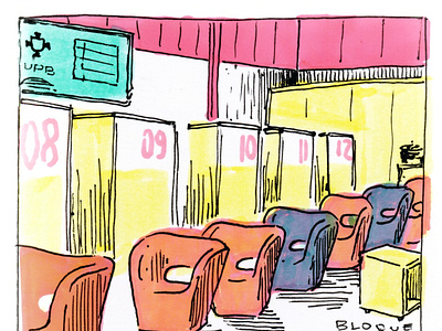 Waiting room in a college cmyk color colorful illustration ilustracion insitu drawing markers rotuladores sketching urban sketcher urban sketching