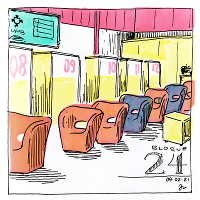 Waiting room in a college cmyk color colorful illustration ilustracion insitu drawing markers rotuladores sketching urban sketcher urban sketching