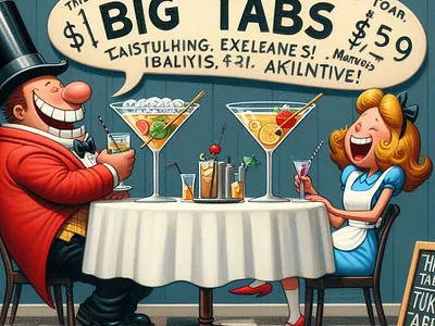 Big Tabs - Fictional Humorous Bar ai dall e graphic design humor illustration open ai prompt