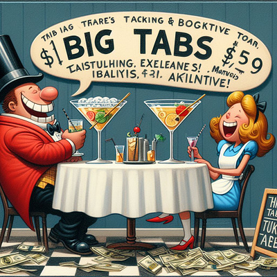 Big Tabs - Fictional Humorous Bar ai dall e graphic design humor illustration open ai prompt