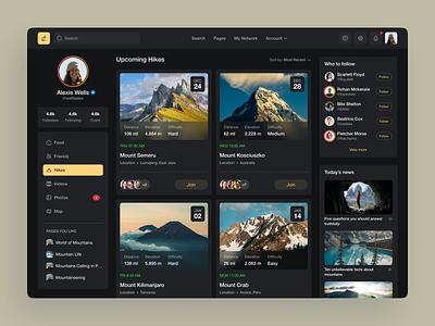 Social Media Web App for Hikers design hire designer hire ui designer hire ui ux designer hire web designer social network ui ui ux uiux ux