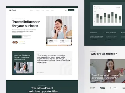 Fluent - Influencer Landing Page animation b2b business clean consumer dipa inhouse framer influencer landing page marketing modern saas simple design social media startup ui ux webflow website