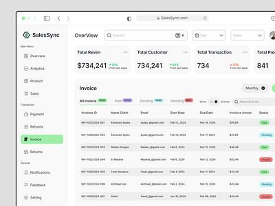 SalesSync - Dashboard Sales Marketing Invoice Page bill card crm dashboard dashboard marketing design ecommerce invoice invoice management online store product design saas sales sales dashboard service table ui uiux ux