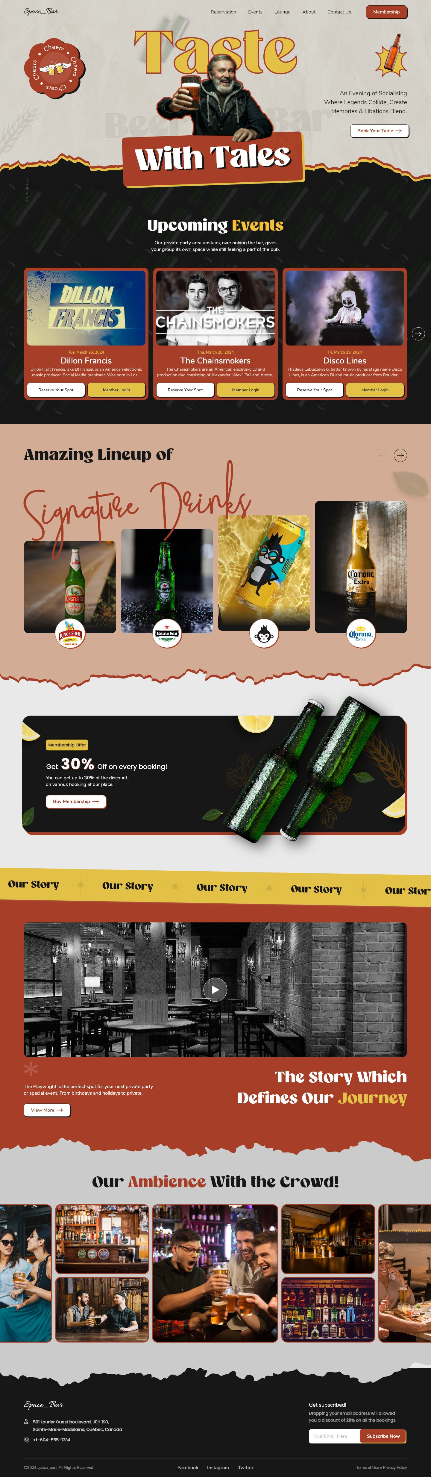 Creative Beer Bar Landing Page Design - Space Bar by CMARIX on Dribbble