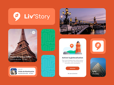 Liv'Story App app audio audio guided bento design discover experience graphic charter illustration listening location logo pattern places tourism ui visit walk