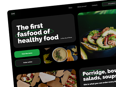 Kashka: Fresh, Fast, and Fabulous Food Delivery! calories dark delivery diet food food delivery website green design green website healthy healthy food delivery inspiration inspo keto landing page meat porrige ui vegetables webdesign website inspiration