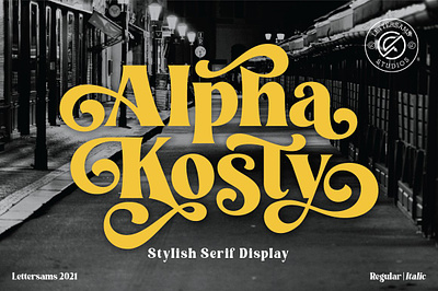 Alpha Kosty - Serif Display classic display font italic lettersams logo mockup modern opentype poster quote regular serif style stylistic type typeface typography vintage