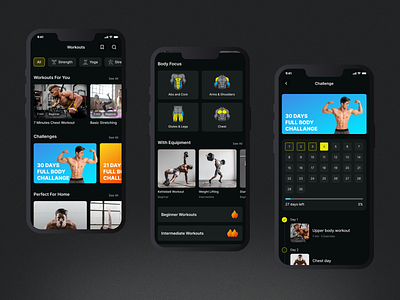 Fitness App - Workouts and Exercise Challenges ai fitness app ai powered fitness ai wellness app app design clean ui diet plan exercise exercise challenges fitness fitness app fitness calendar mobile app mobile app design nutrition uiux water wellbeing wellness workout workouts calendar