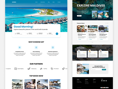 Acenda - Homepage of a booking website booking booking web booking website landing page reserve reserve web reserve website travel travel kit travel landing page travel web travel website travel website ui traveling ui ui design uiux design uiux web design uiux website web design