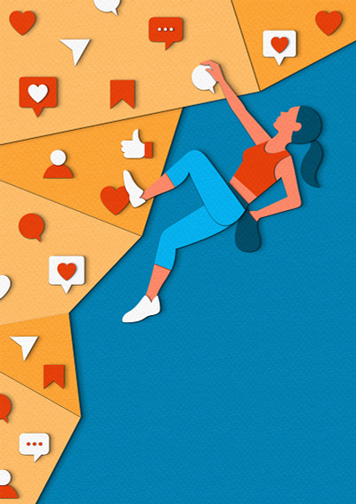 Social Climber art climber climbing climbing wall design editorial icons illustration likes network paper art paper craft papercut social social media
