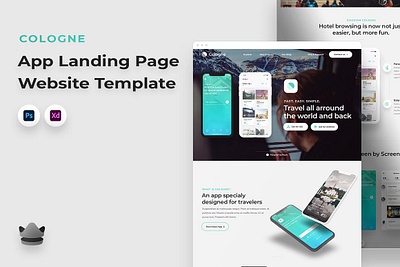 Cologne - App Landing Page Template about android app app presentation features gallery graphic design ios landing landing template psd template responsive psd template teal color template web xd template