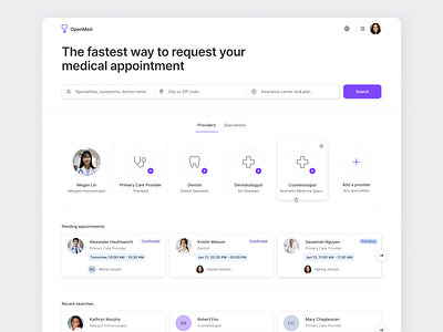 OpenMed - Request Medical Appointment design ui ux