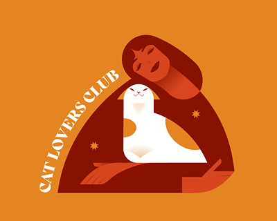 Cat Lovers Club animal cat character colors cosy flat hug illustration love man minimal minimalist star sticker woman