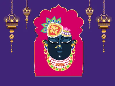 Shreenath Ji Pichwai painting art colorful design festive flatart flatdesign illustration india indiangod krishna lotus pattern pichwai shreenathji