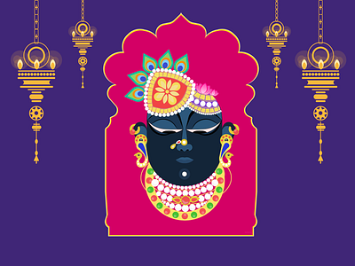 Shreenath Ji Pichwai painting art colorful design festive flatart flatdesign illustration india indiangod krishna lotus pattern pichwai shreenathji