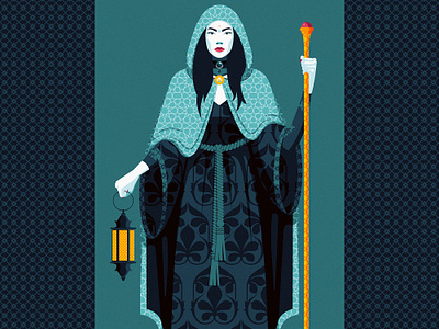 Tarot card #09: The Hermit adobe illustrator blue cards contrast daily art deck design flat design hermit illustration patterns red stylized tarot texture vector vector illustration women yellow