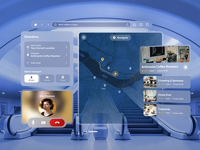 Spatial Navigation App - Apple Vision Pro Concept apple vision augmented reality call map mixed reality navigation navigator places spatial concept spatial design ui ux virtual reality vision pro