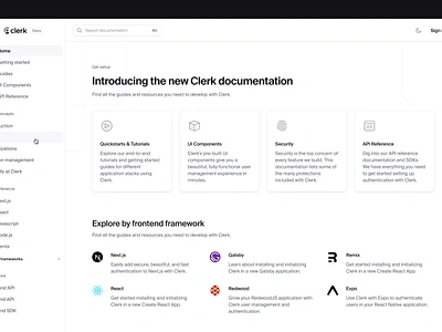 Clerk: Docs design docs documentation icon design interface ui user experience user interface ux web design website design