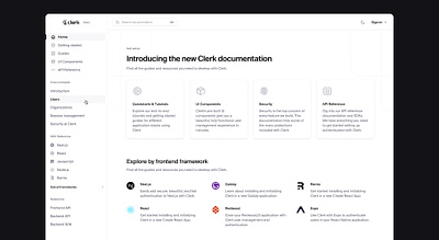 Clerk: Docs design docs documentation icon design interface ui user experience user interface ux web design website design