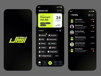 SMS Organiser App Dark Theme App adobexd app branding dark design folders illustration interaction design logo mobileapp sms smsapp smsfolders ui uidesign user interface design ux research