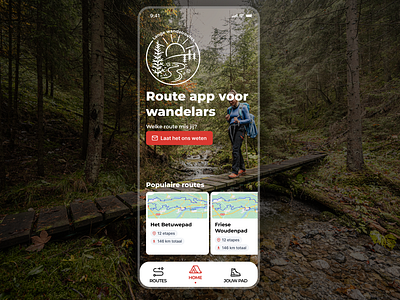 Lang wandelroutes app - App voor wandelars app design ui ux
