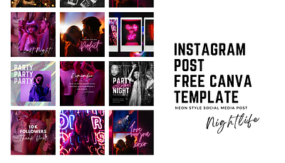 Nightlife Neon FREE Canva Instagram Post Template canva free freebie instagram neon nightlife post social media template young
