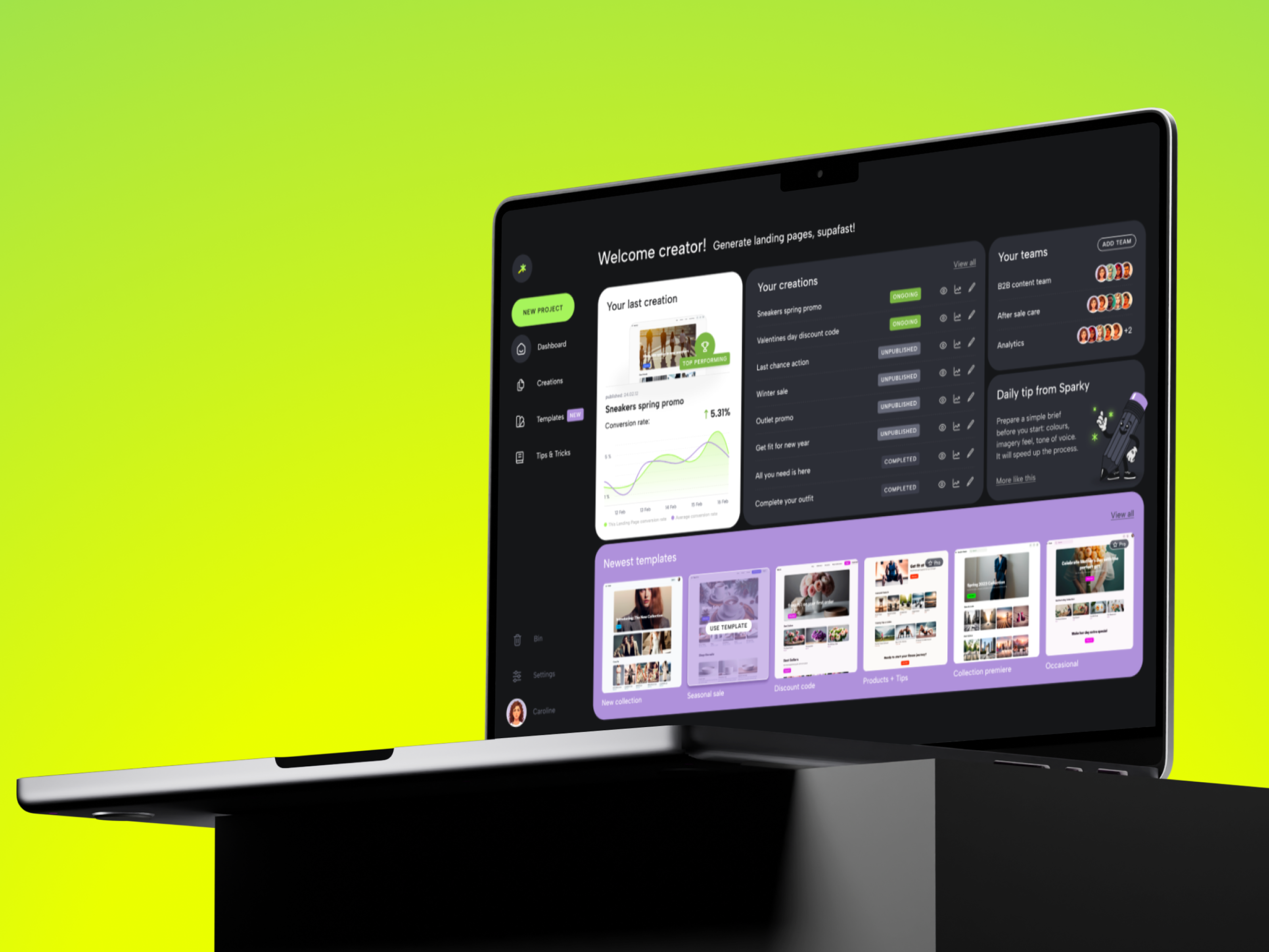 Sparky AI – ultimate landing page creator concept ai ai assistant ai chat ai content ai creator ai design app chat chat bot chat gpt content creation content generation creator dashboard generative ai landing page ui uiux ux web app