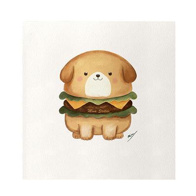 Burger Pup Delight branding design digitalart graphic design illustration kawaii kawaiiart procrate vector