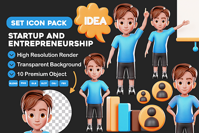 3D Startup and Entrepreneurship Icon Pack 3d 3d rendering design graphic design illustration