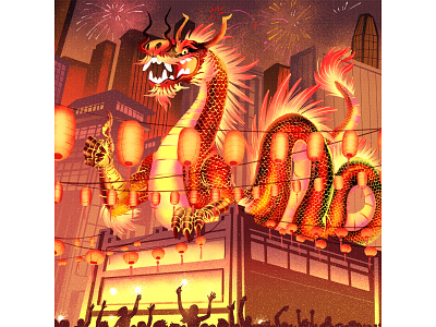 Dragon’s New Year 2024 celebration digitalart dragon fireworks illustration lantern light luck lunarnewyear muti red texture wacomart yearofthedragon