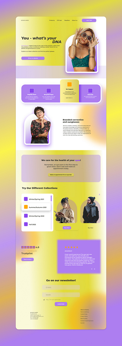 Landing page for Kokoglasses branding ui