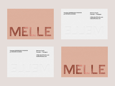 MELLE — Business Cards brand identity business cards cards clothing brand ecommerce fashion gold foil online premium rose gold shopping store swimwear swiss brand visual identity