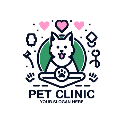 Pet Clinic Logo Design, Pet Shop Logo clinic label paw pet