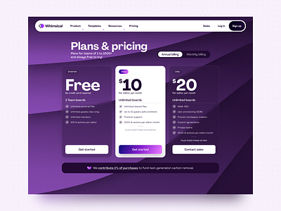 Whimsical Pricing Page cards clean desktop gradient layout pricing saas tech texture ui ui design visual design web design