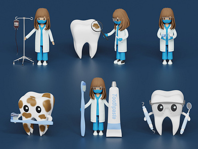 Medical 3d Icon Set 3d 3d icon 3d icon set blender blender3d blenderrender dentist doctor female dentist female doctor healthcare hospital medical tooth treatment