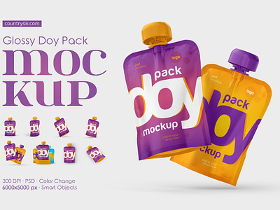 Glossy Doy Pack Mockup Set baby bag catsup doy pack doy pack pouch eat flow pack food jam jell jelly ketchup mayonnaise mockup pack package plastic snack stand up tea bag
