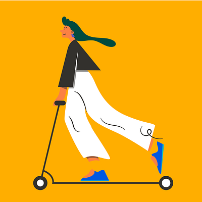 Girl on her scooter. illustration ui vectorillustration
