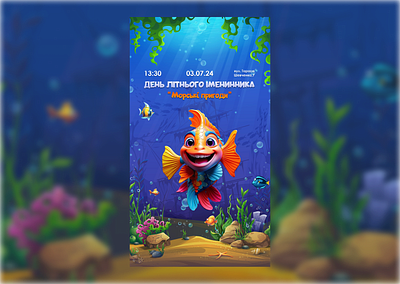 Invitation illustration вебдизай графічний дизай дизайн дизайнер діти запрошення море моська тематика риба фотошоп фігма ієрархія