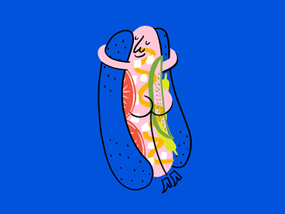 Happiness is a warm bun🌭 😌 bon appetit chicago dog design doodle funny hot dog hug illo illustration lol magazine sketch
