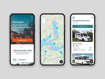MyCamper.ch app atomic design design hero screens interaction design mobile mockups prototyping samples ui ux web responsive wireframing
