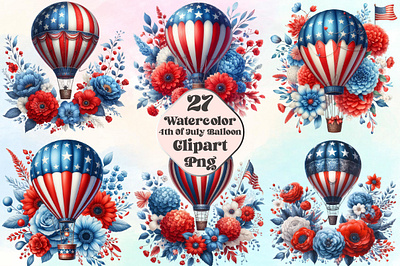 Watercolor 4th Of July Balloon Clipart watercolor