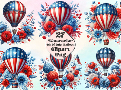Watercolor 4th Of July Balloon Clipart watercolor