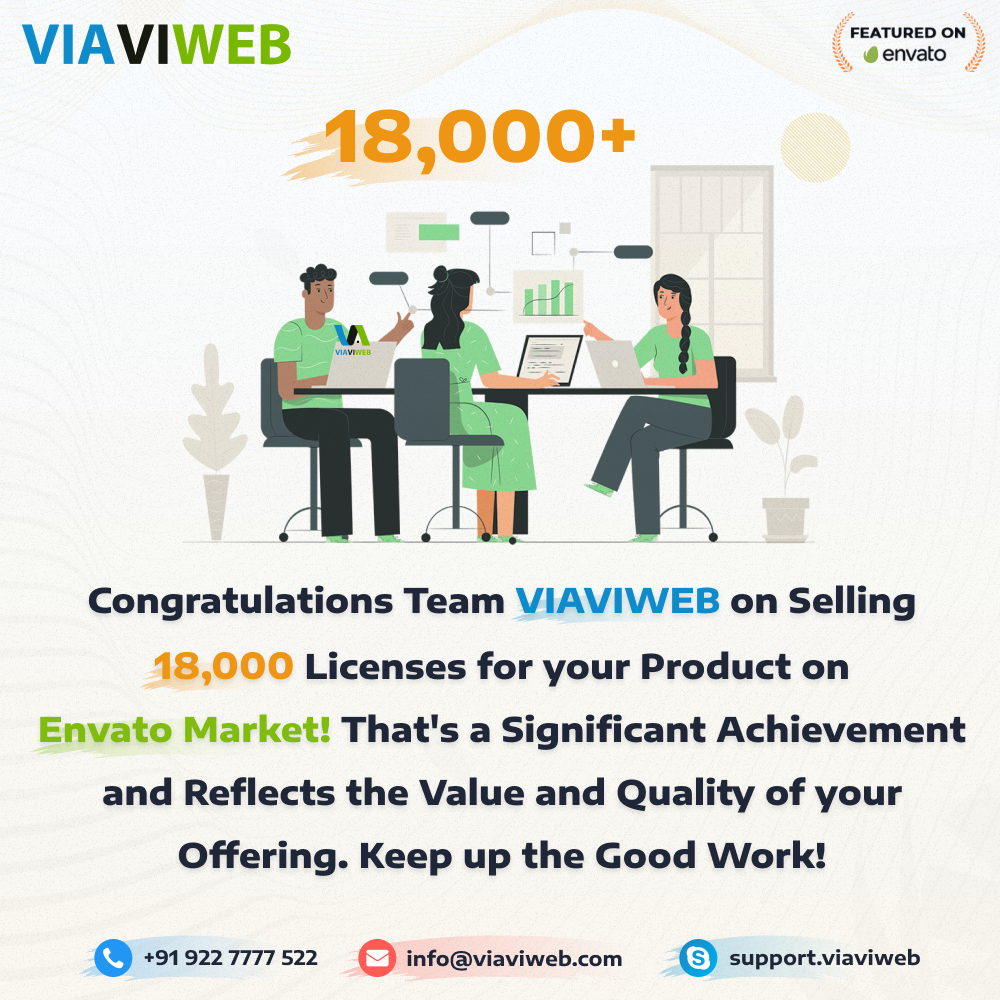 18000+ licenses sold on Envato Market | VIAVIWEB | Viavi Webtech android app development app development application development codecanyon envato market figma flutter application development ios application development laravel mobile application development php web designing web development website development wordpress