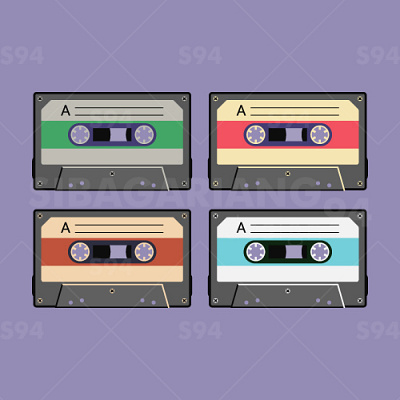 Colorful retro audio cassette tape, a vintage set 90sretro graphic design illustration
