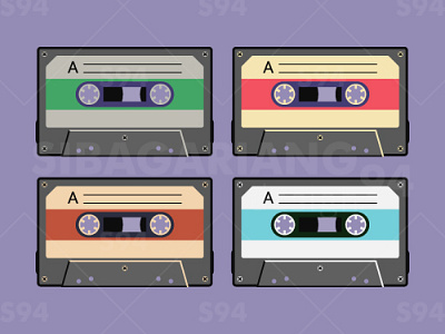 Colorful retro audio cassette tape, a vintage set 90sretro graphic design illustration